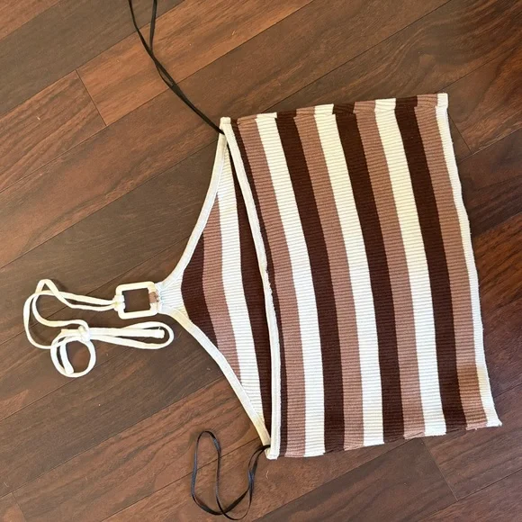 H&M Brown and White Striped halter top - Picture 4 of 8